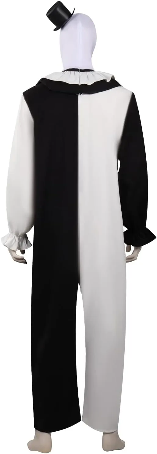 Feeriay Art Clown Cosplay Costume Outfits the Killer Art Clown Jumpsuit Bodysuit Headgear for Halloween