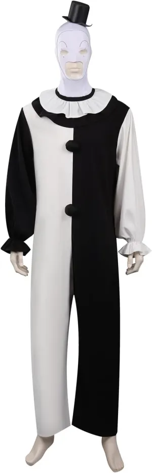 Feeriay Art Clown Cosplay Costume Outfits the Killer Art Clown Jumpsuit Bodysuit Headgear for Halloween