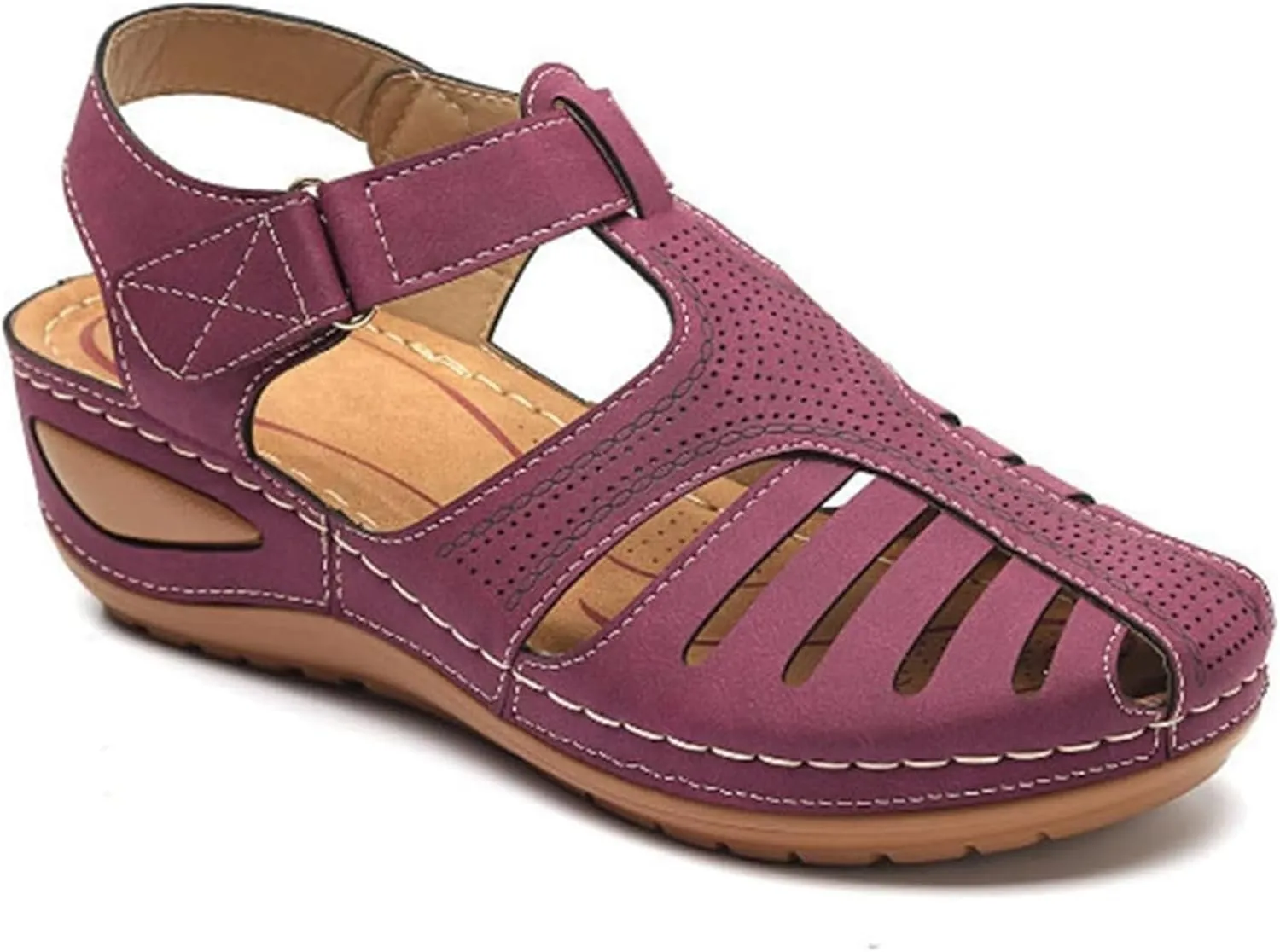 FFMA Women Summer Sandals Shoes Wedges Ankle Buckle Flip Flops Orthopedic Sandals Fashion Sandal Causal Comfortable Round Toe Gladiator Outdoor Shoes