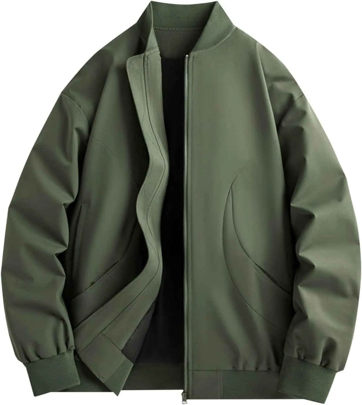 Finelylove Mens Bomber Jacket Lightweight Solid Zip Up Fall Windbreaker Casual Stylish Light Golf Jacket Big and Tall