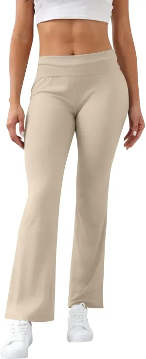 Flare Yoga Pants for Women Fold Over Cotton Stretch Low Rise Elastic Waist Pants Bootcut Leggings Bell Bottoms