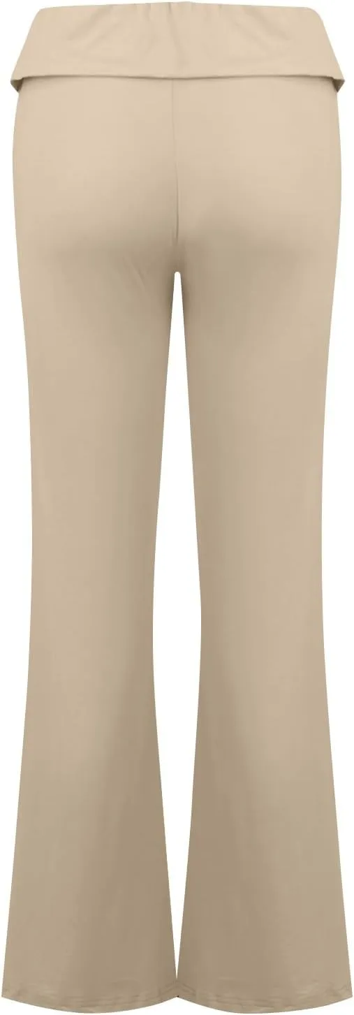 Flare Yoga Pants for Women Fold Over Cotton Stretch Low Rise Elastic Waist Pants Bootcut Leggings Bell Bottoms