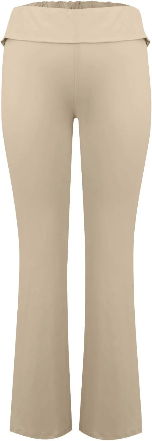 Flare Yoga Pants for Women Fold Over Cotton Stretch Low Rise Elastic Waist Pants Bootcut Leggings Bell Bottoms