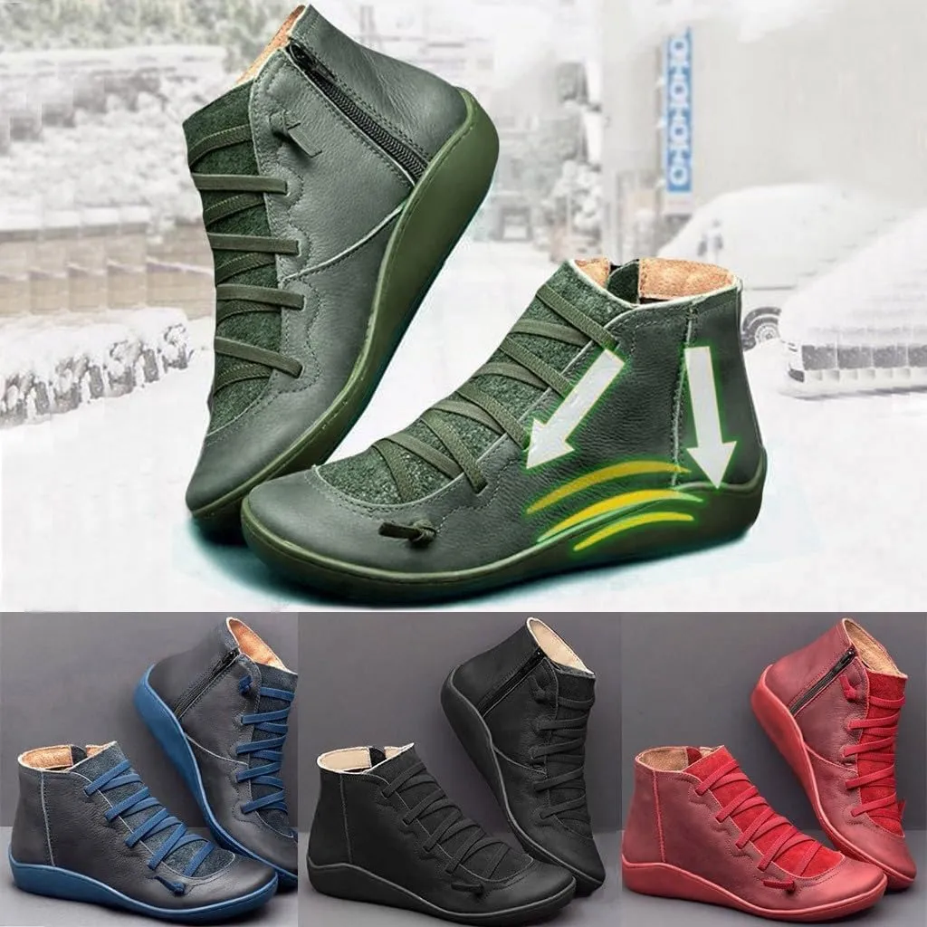 Flat Booties for Women Casual Arch Support Boots Comfy Lace up Ankle Booties Lightweight Booties with Zipper