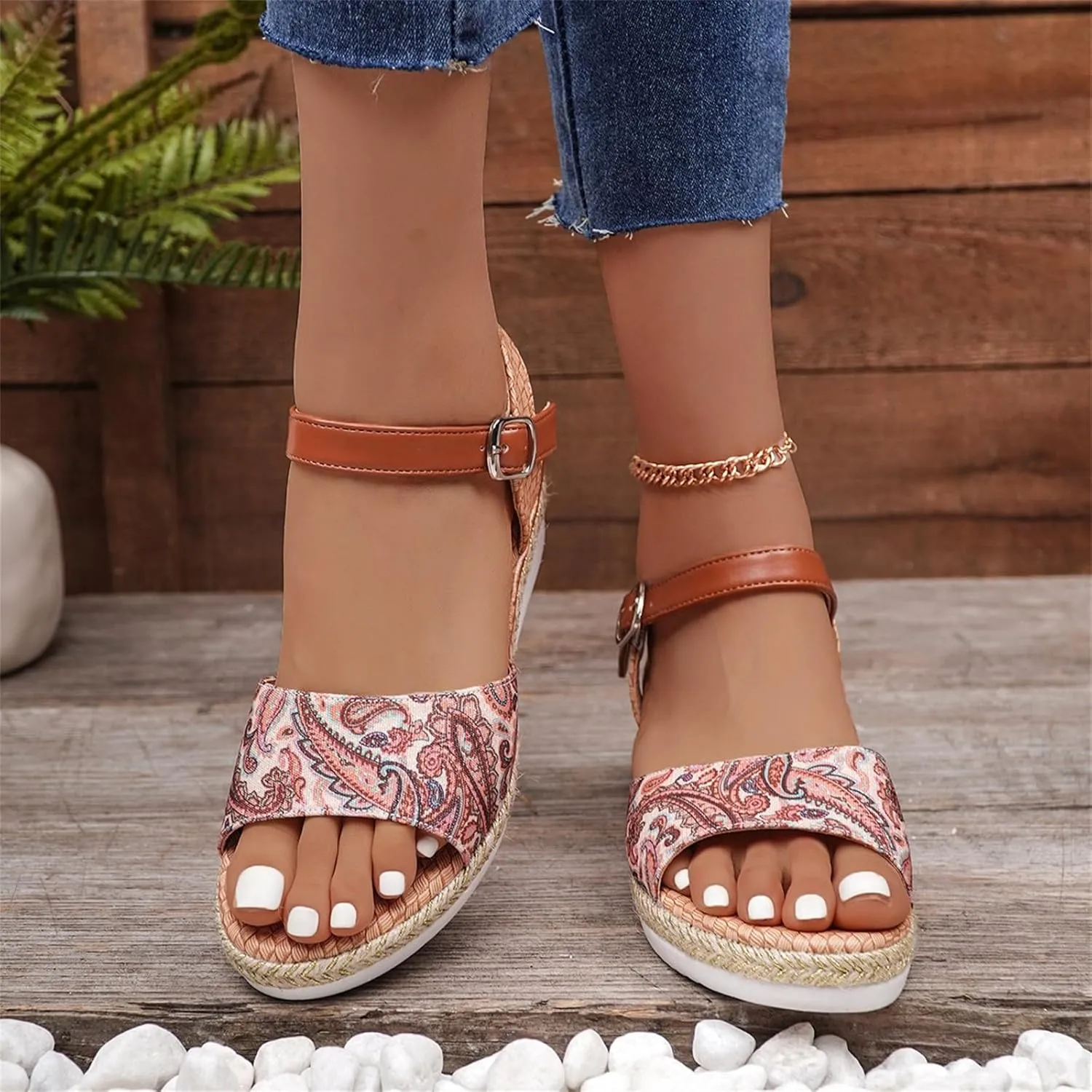 Flatform Wedge Sandal Dressy Casual Summer Plus Size Sandals Fishmouth Solid Color Low-Heeled Women's Shoes