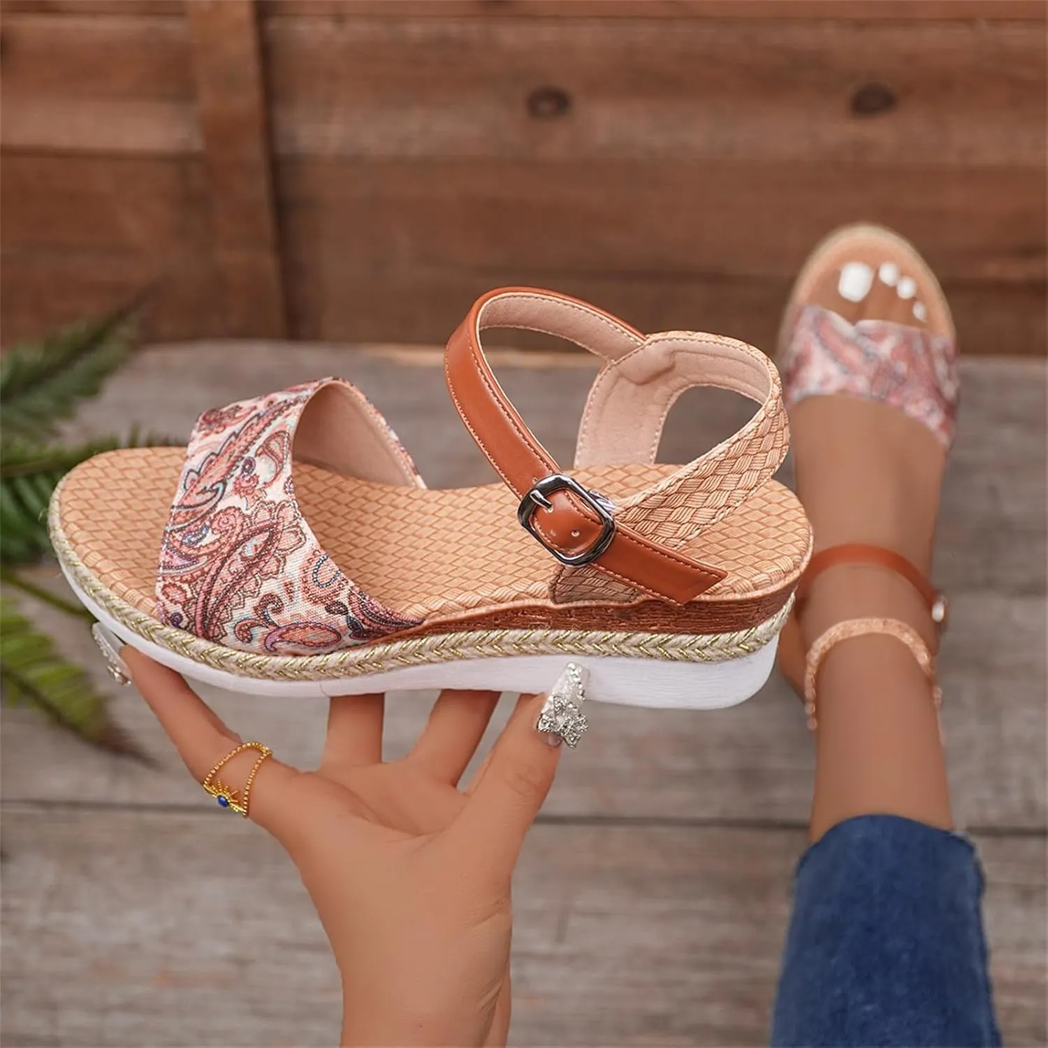 Flatform Wedge Sandal Dressy Casual Summer Plus Size Sandals Fishmouth Solid Color Low-Heeled Women's Shoes