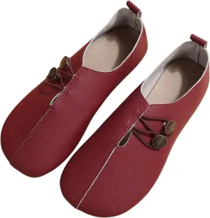 Flats for Women Elastic Button Leather Vamp Loafers Round Closed Toe Lightweight Comfortable Flat Shoes Cushion Slip-On Casual Shoes Business Work Elegance Loafers 2025