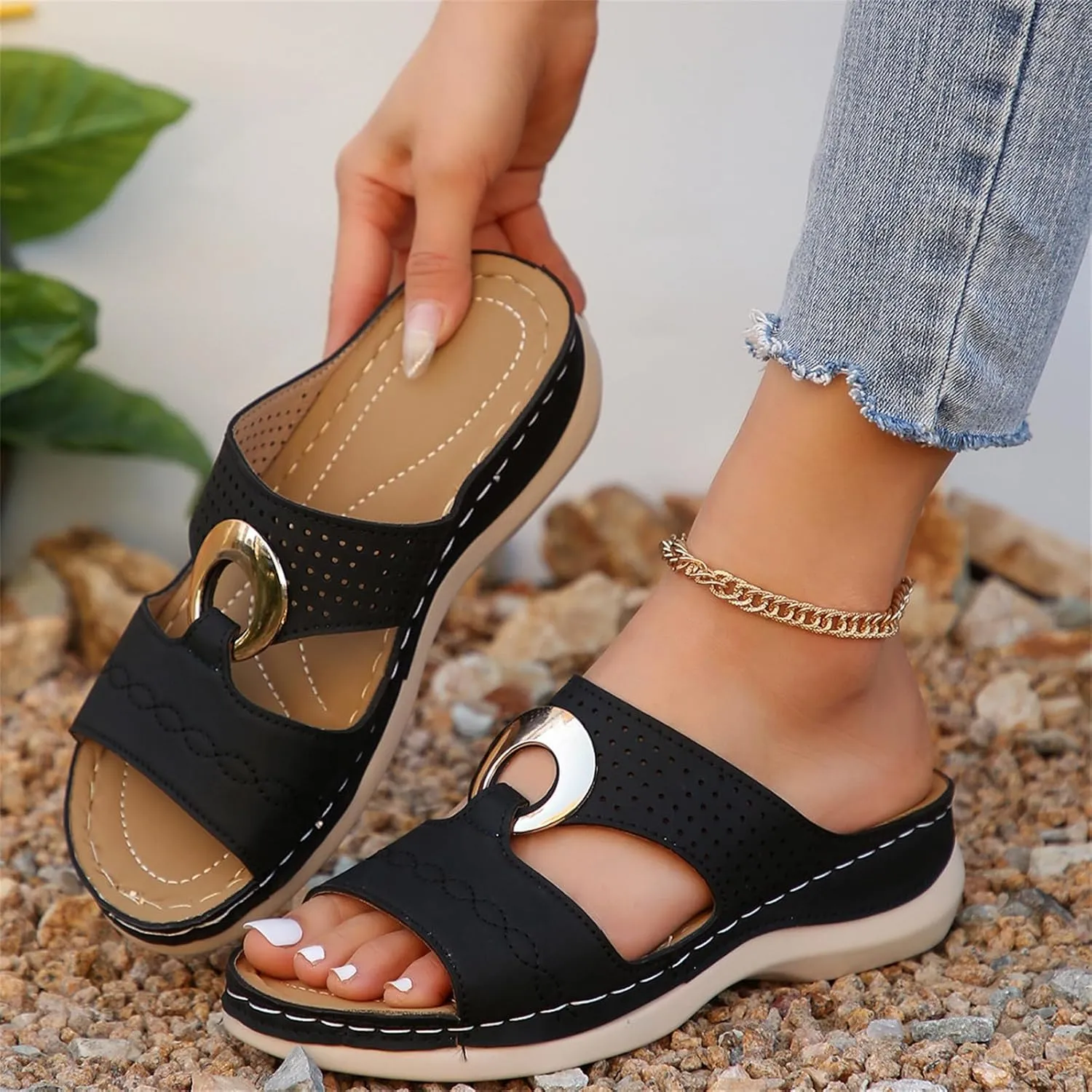 Flats Sandals Women Dressy Comfortable Open Toe Platform Wedges Shoes Casual Slip On Walking Sandals for Summer Slippers Slides