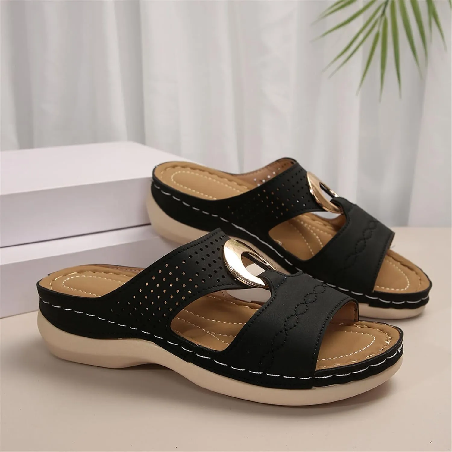 Flats Sandals Women Dressy Comfortable Open Toe Platform Wedges Shoes Casual Slip On Walking Sandals for Summer Slippers Slides