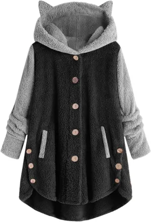Fleece Zip Up Women Warm Winter Plus Size Cute Button Down Hooded Tops Teddy Coat Outerwear With Pockets Fall Jacket