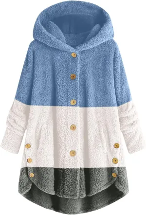 Fleece Zip Up Women Warm Winter Plus Size Cute Button Down Hooded Tops Teddy Coat Outerwear With Pockets Fall Jacket
