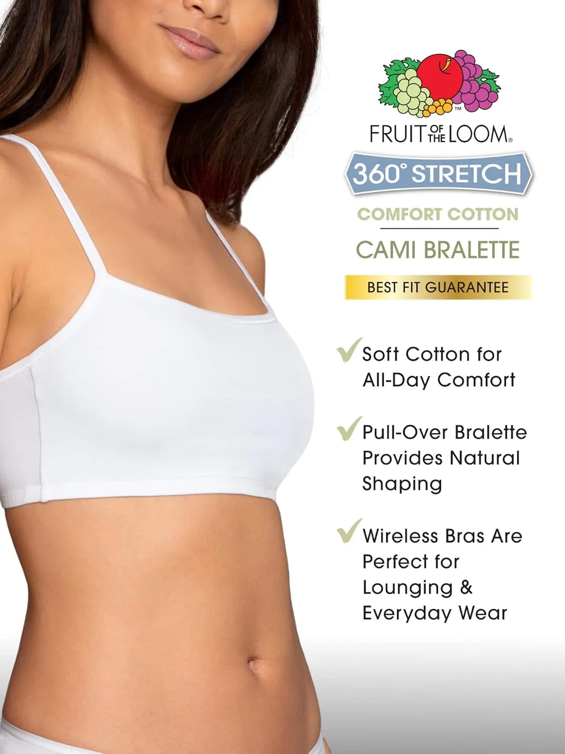 Fruit of the Loom Women's Spaghetti Strap Cotton Sports Bra - All-Day Comfort & Easy Movement