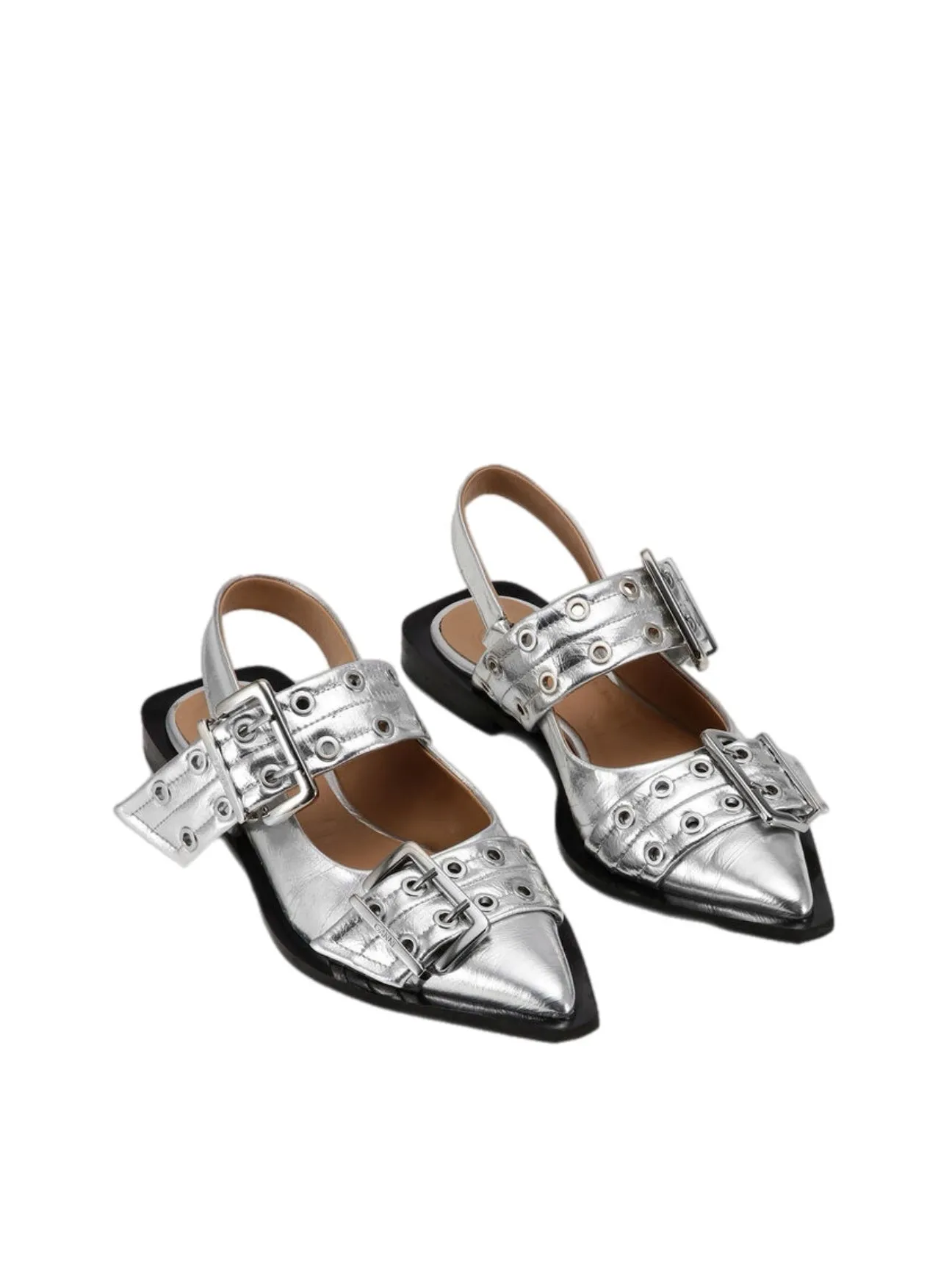 Ganni Feminine Buckle Ballerina Metallic