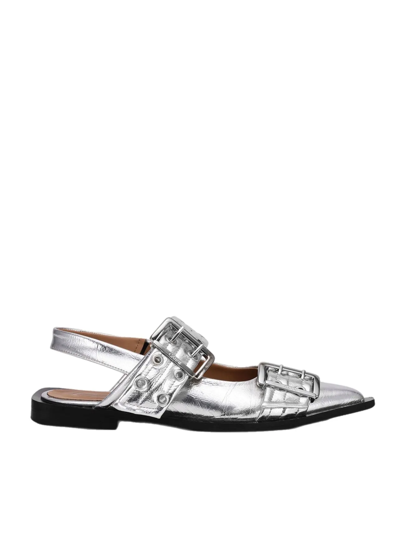 Ganni Feminine Buckle Ballerina Metallic