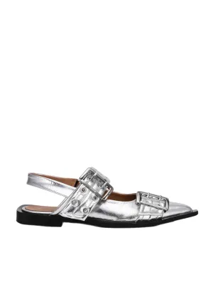 Ganni Feminine Buckle Ballerina Metallic