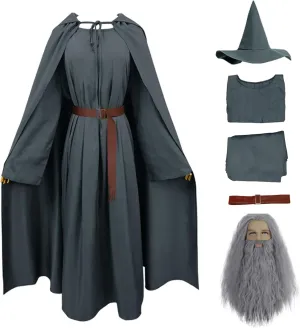 Ggandalf Cosplay Costume,Adult Cloak Hooded Cape Hat and Wig Dress Up