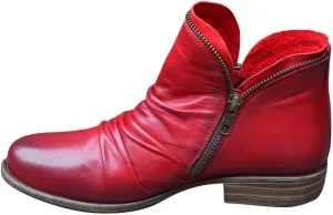 Gibobby Snow Boots for Women Low Heel Boots Pointed Toe Stacked Mid Heel Ankle Boots V Cut Back Zipper Booties