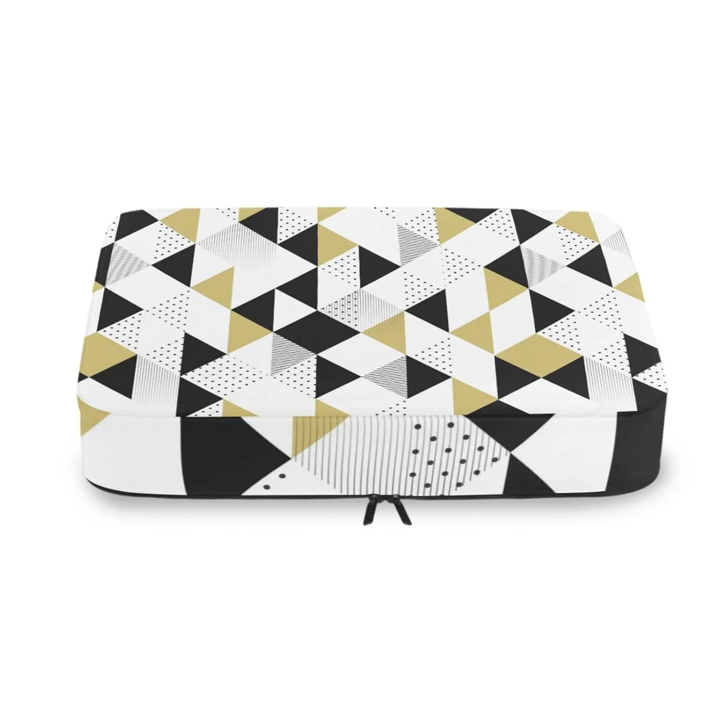 Gold Black and White Triangles, Black Polka Dots Geometric Pattern4 Set Packing Cubes, 600D Oxford Cloth Toiletry Bag, Travel Packing Organizers