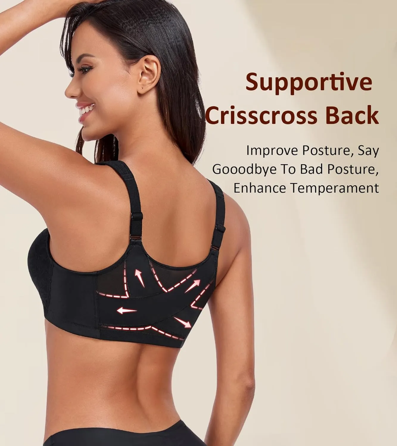 HACI Women's Front Closure Posture Bra Everyday Full Coverage Back Support Wireless Non Padded