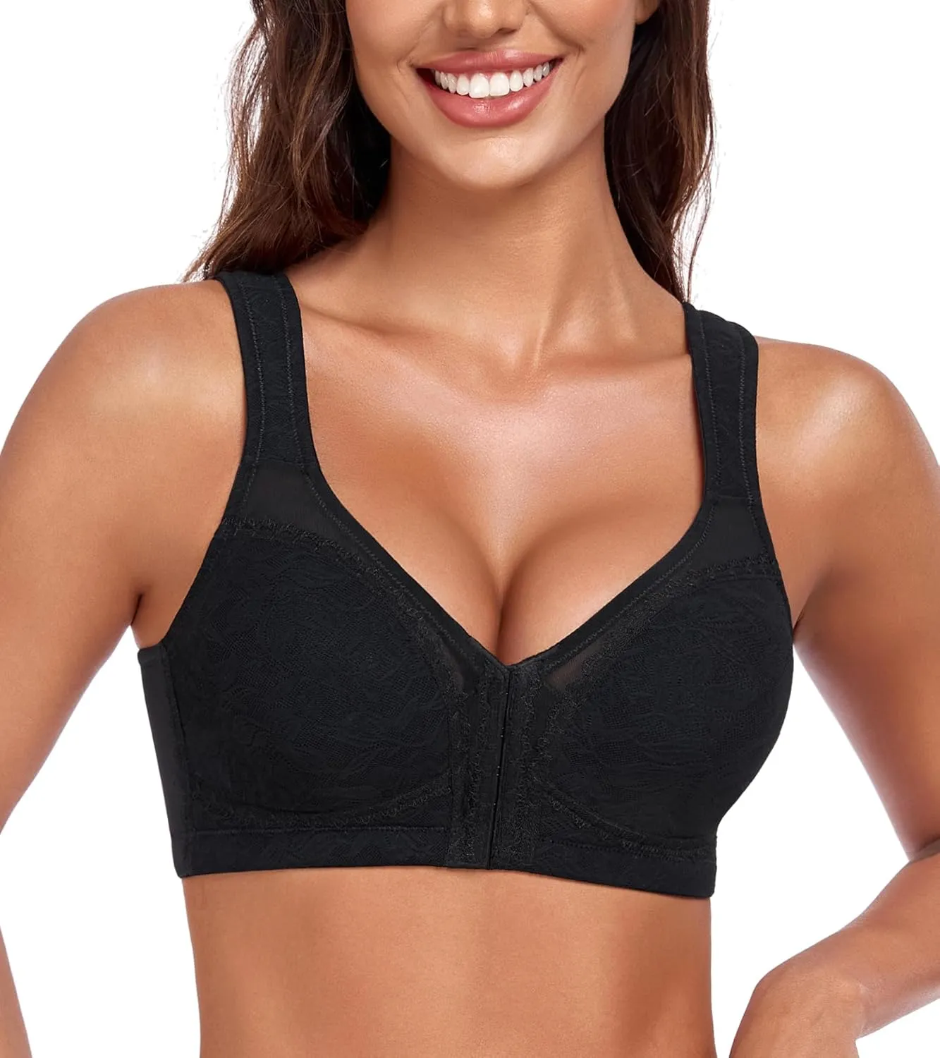 HACI Women's Front Closure Posture Bra Everyday Full Coverage Back Support Wireless Non Padded