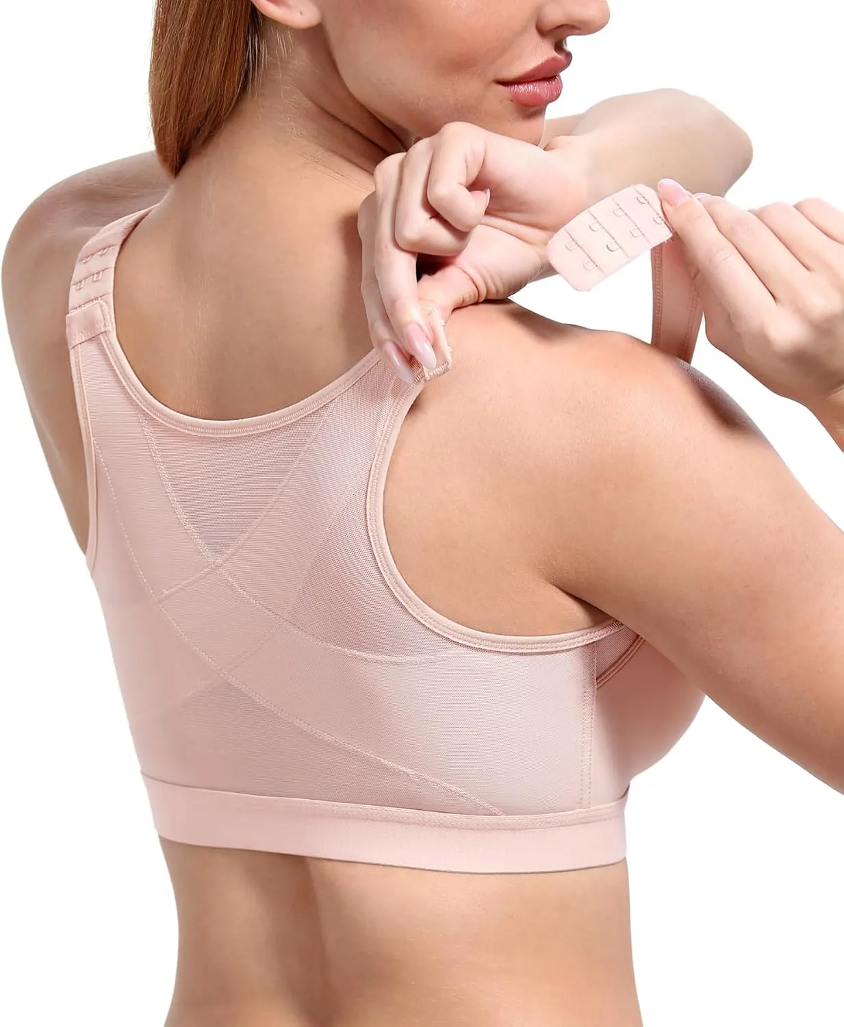 HACI Women's Front Closure Posture Bra Full Coverage Back Support Everyday Wireless Comfy Unpadded Cup