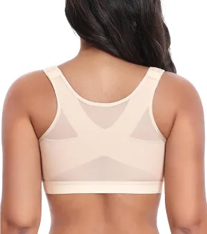 HACI Women's Front Closure Posture Bra Full Coverage Back Support Everyday Wireless Comfy Unpadded Cup