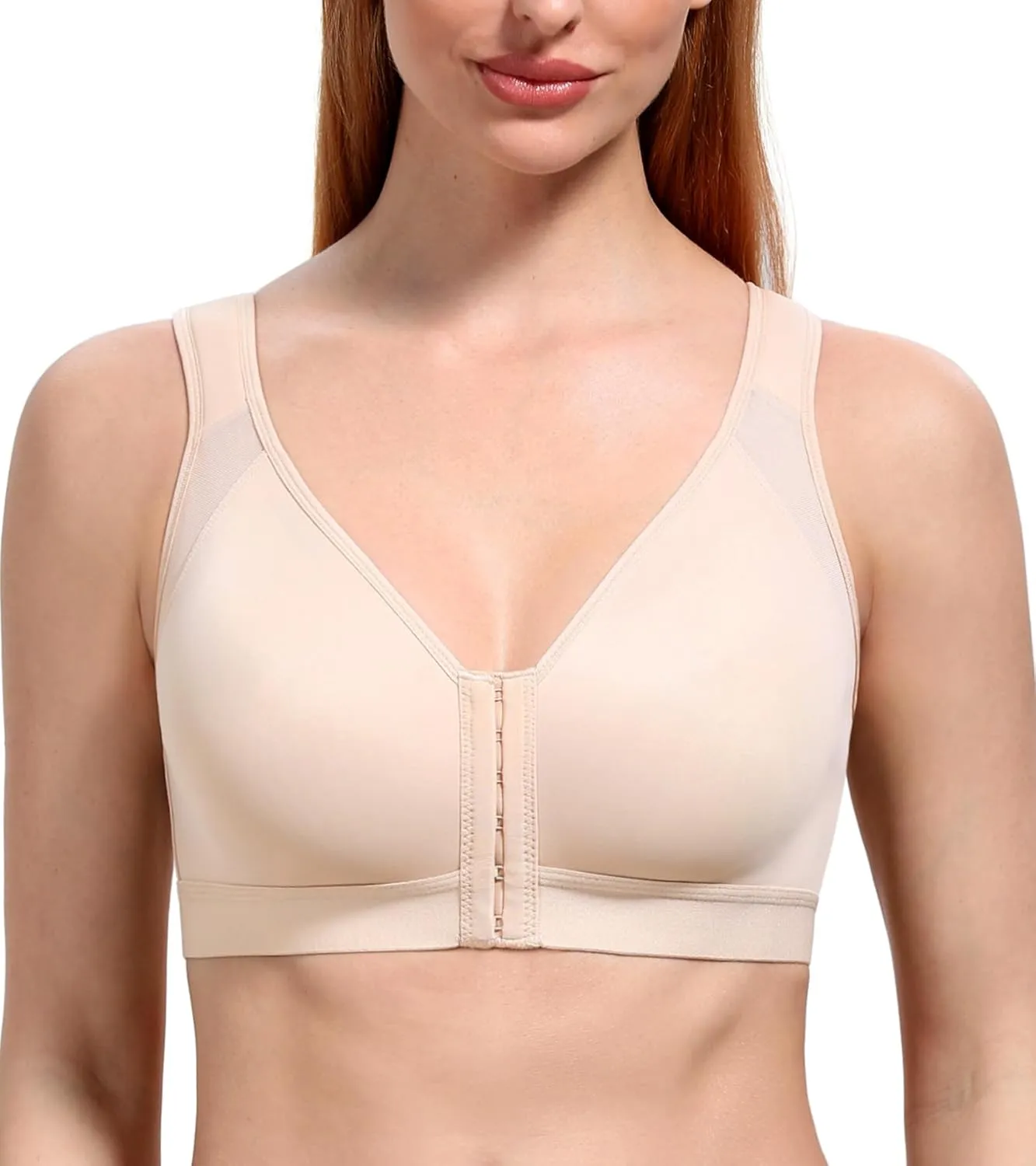 HACI Women's Front Closure Posture Bra Full Coverage Back Support Everyday Wireless Comfy Unpadded Cup