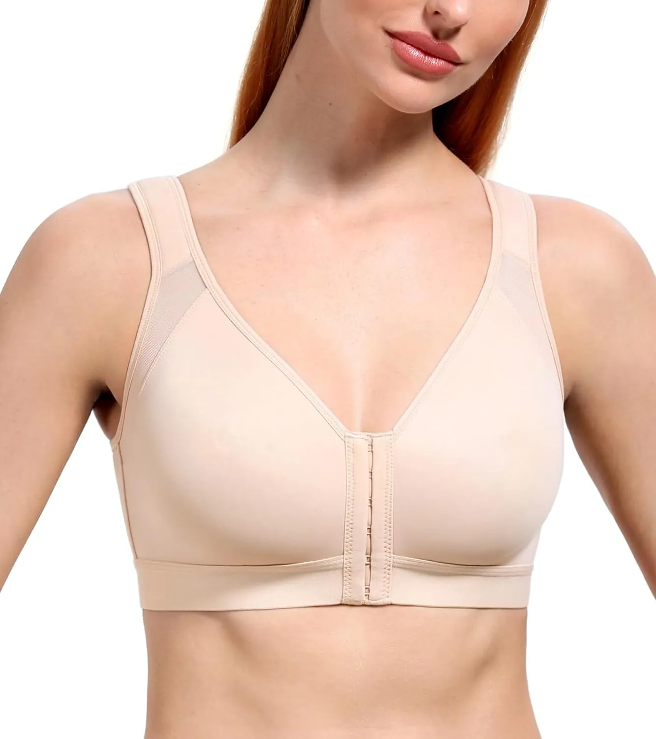 HACI Women's Front Closure Posture Bra Full Coverage Back Support Everyday Wireless Comfy Unpadded Cup