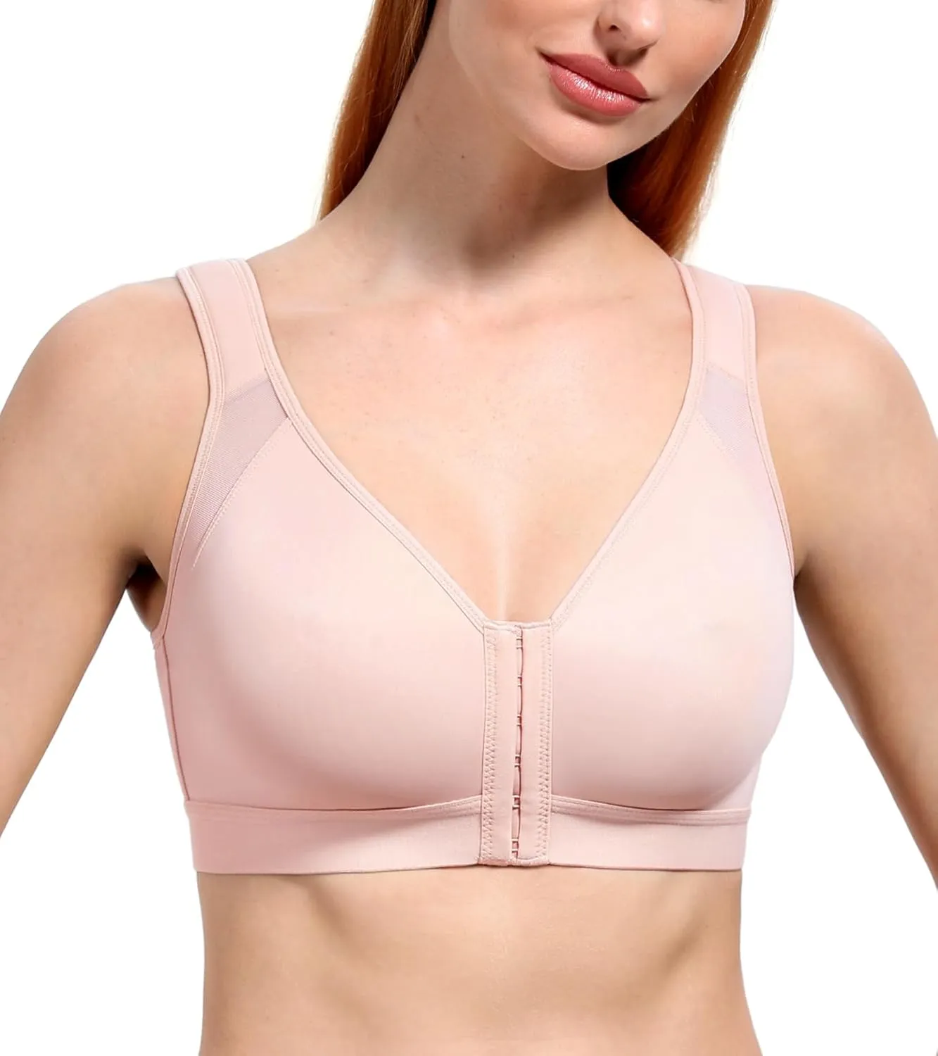 HACI Women's Front Closure Posture Bra Full Coverage Back Support Everyday Wireless Comfy Unpadded Cup