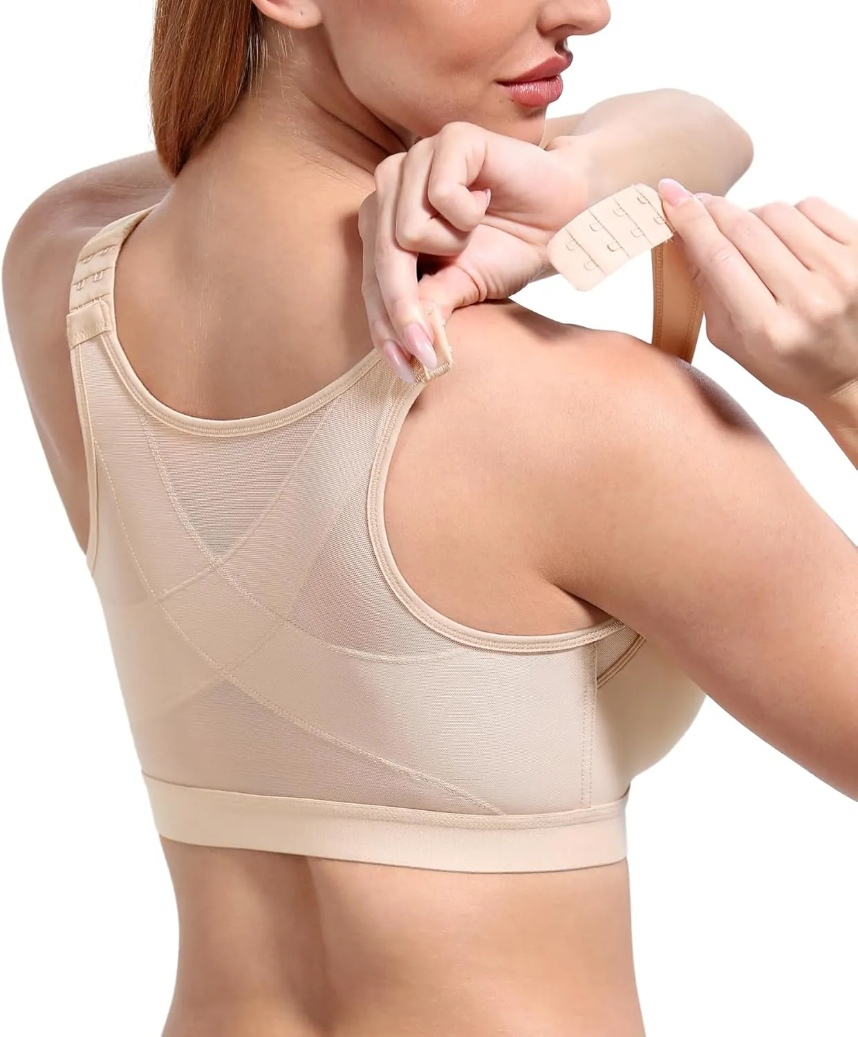 HACI Women's Front Closure Posture Bra Full Coverage Back Support Everyday Wireless Comfy Unpadded Cup
