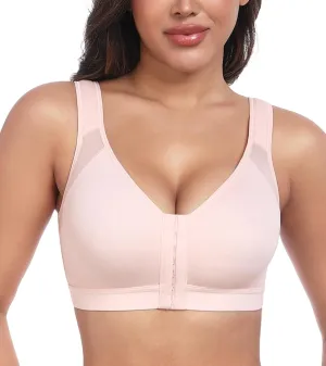 HACI Women's Front Closure Posture Bra Full Coverage Back Support Everyday Wireless Comfy Unpadded Cup