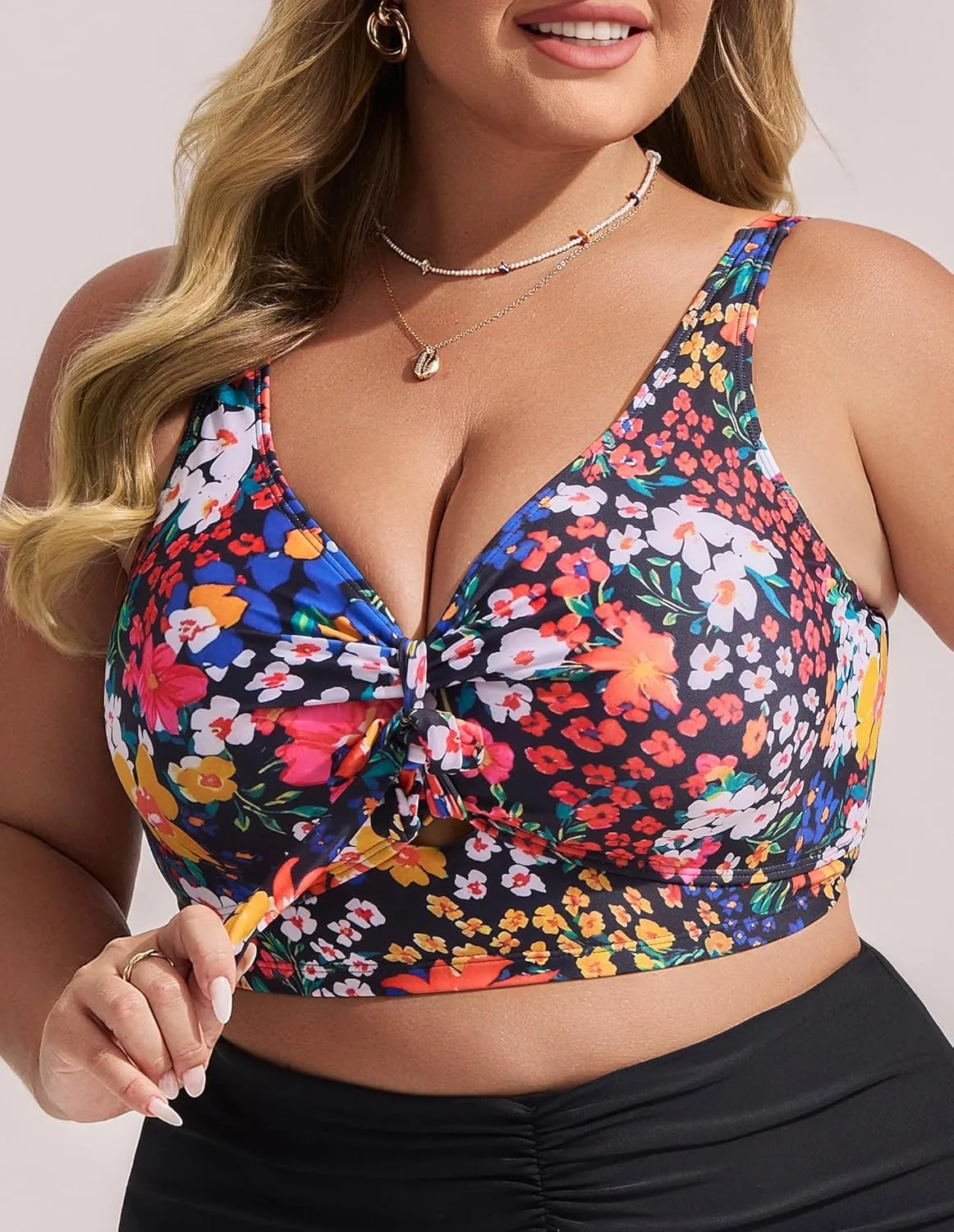 Hanna Nikole Women Plus Size Bikini Top Twist Front Knot Only Bathing Suit Top Full Coverage Swim Top Padded Swimsuit Top