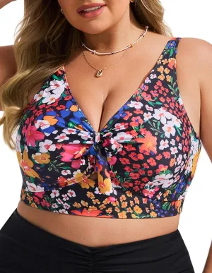 Hanna Nikole Women Plus Size Bikini Top Twist Front Knot Only Bathing Suit Top Full Coverage Swim Top Padded Swimsuit Top
