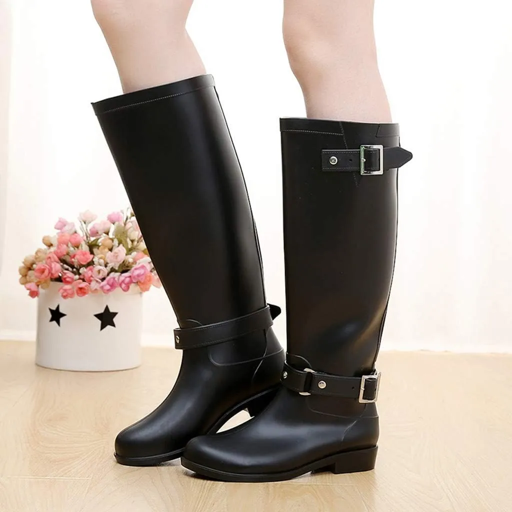 HHmei Shoes Classic Flat Back Lace Up Knee-high Boots