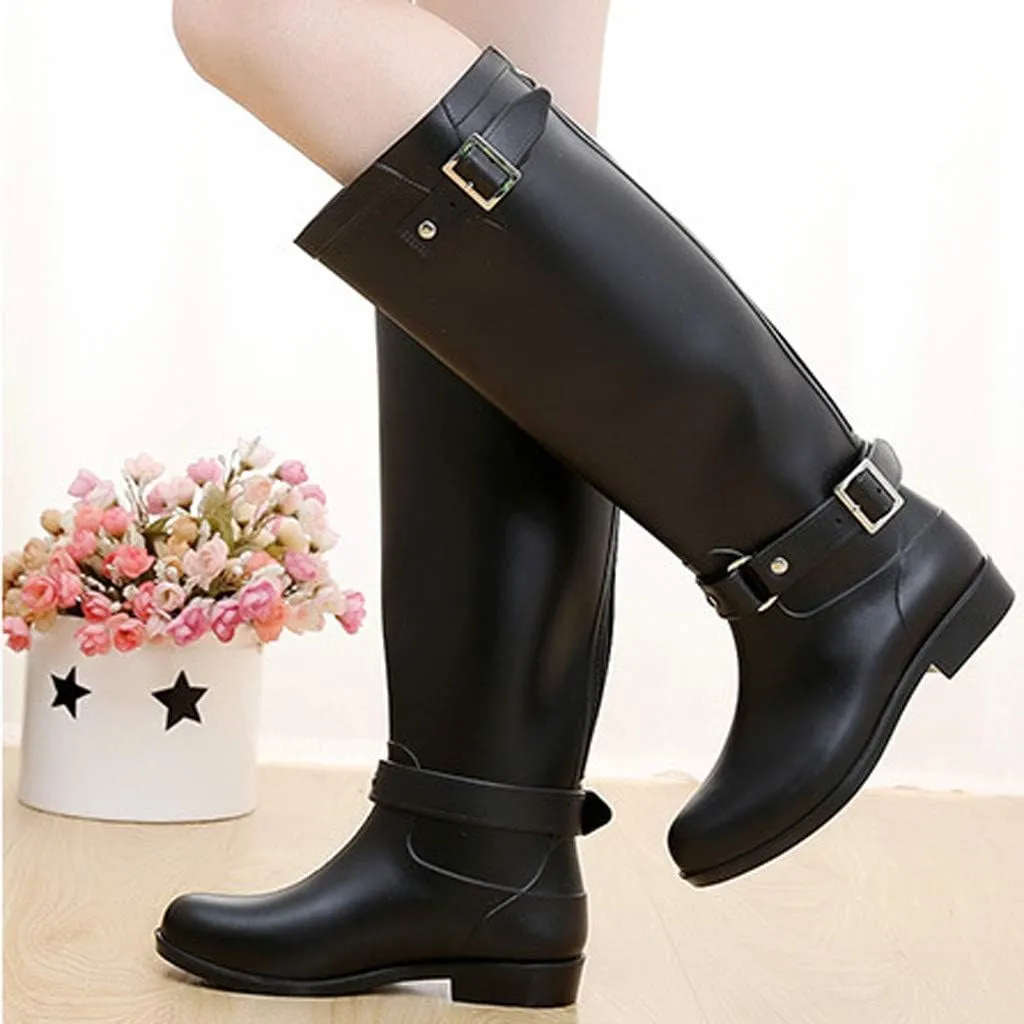 HHmei Shoes Classic Flat Back Lace Up Knee-high Boots