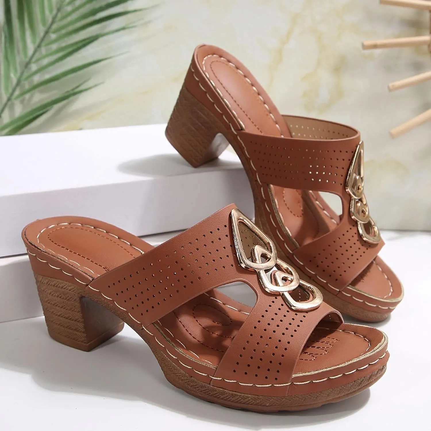 High Chunky Block Thick Heels Sandals,Square Open Toe Slingback Ankle Strap Dress Shoes Wedding Prom Party Work Heeled Sandals Comfortable Sexy Cute Thick Heels,Strappy Summer Shoe for Women