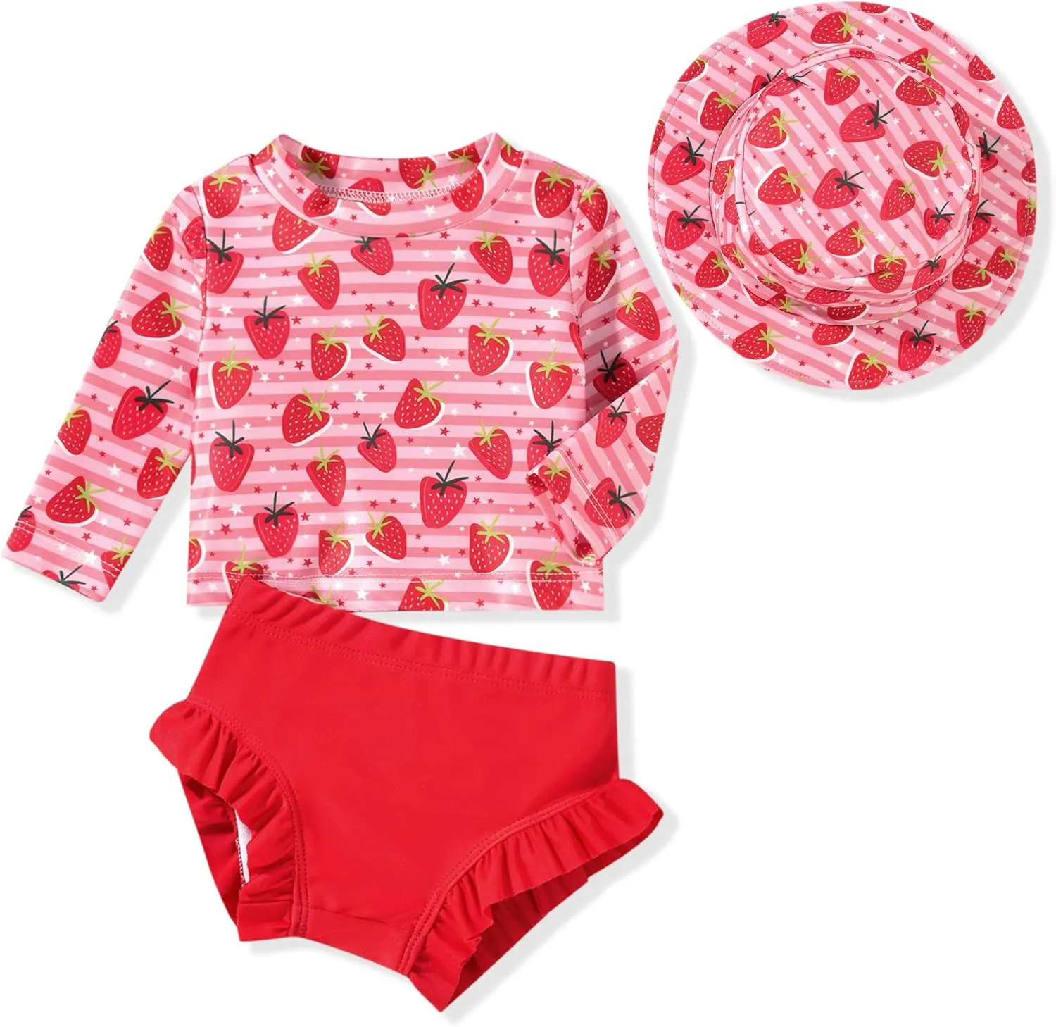 HINTINA Newborn Baby Girl Long Sleeve Swimsuit Bathing Suit with Hat