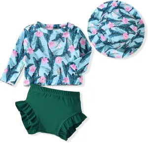 HINTINA Newborn Baby Girl Long Sleeve Swimsuit Bathing Suit with Hat