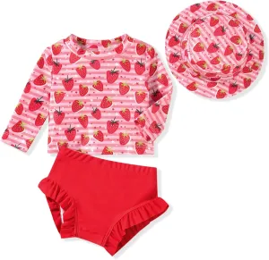 HINTINA Newborn Baby Girl Long Sleeve Swimsuit Bathing Suit with Hat