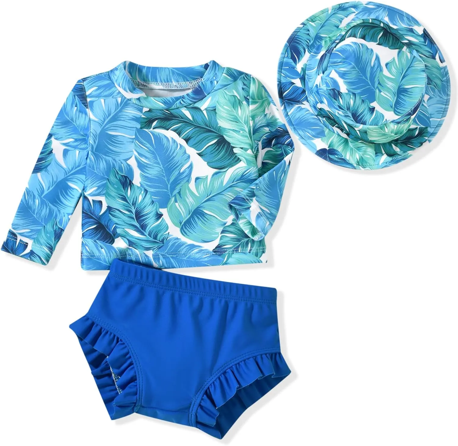 HINTINA Newborn Baby Girl Long Sleeve Swimsuit Bathing Suit with Hat