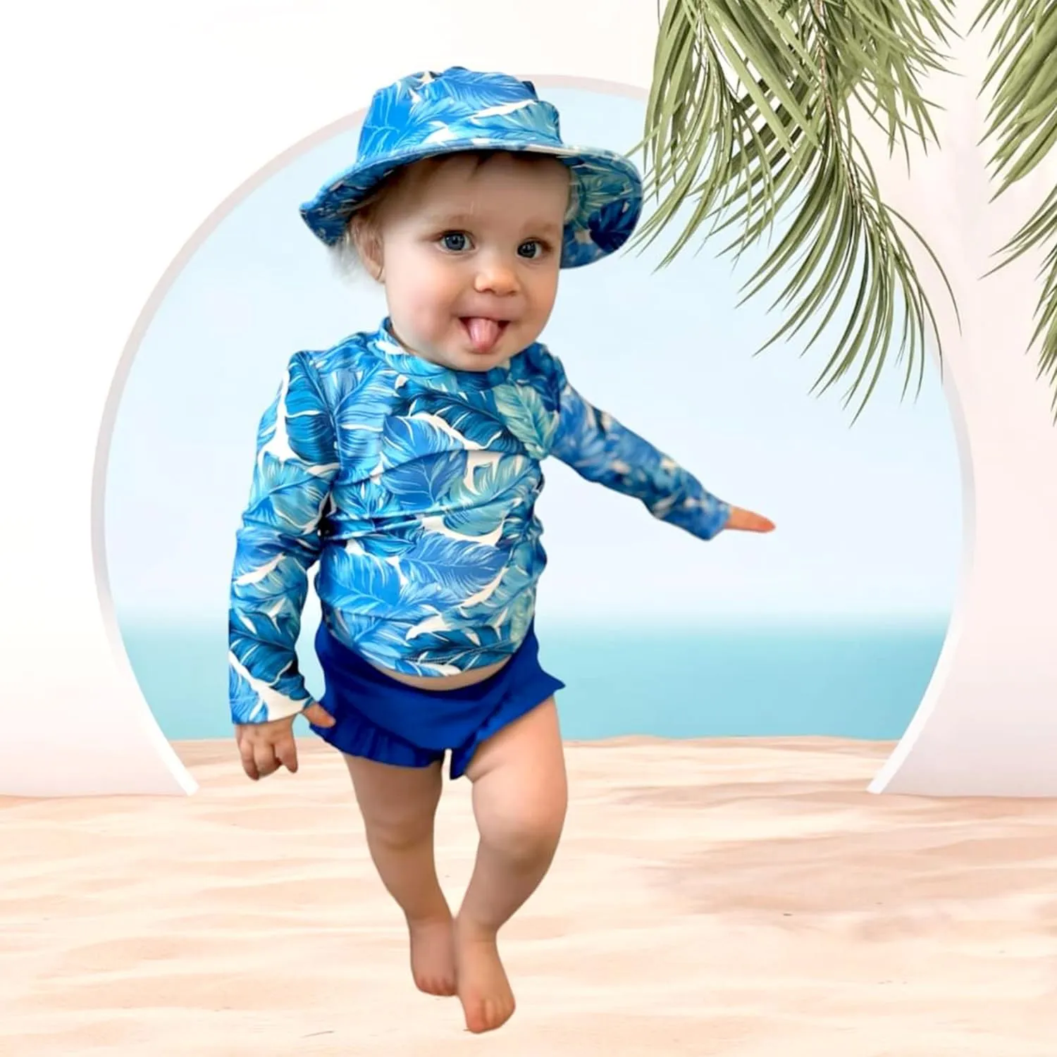 HINTINA Newborn Baby Girl Long Sleeve Swimsuit Bathing Suit with Hat