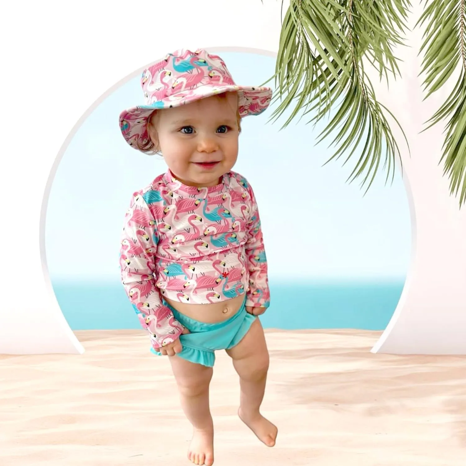 HINTINA Newborn Baby Girl Long Sleeve Swimsuit Bathing Suit with Hat