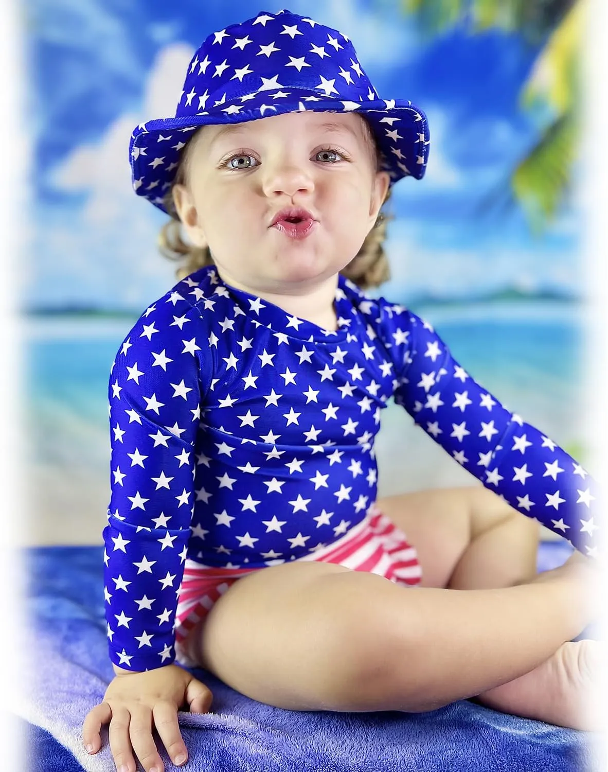 HINTINA Newborn Baby Girl Long Sleeve Swimsuit Bathing Suit with Hat