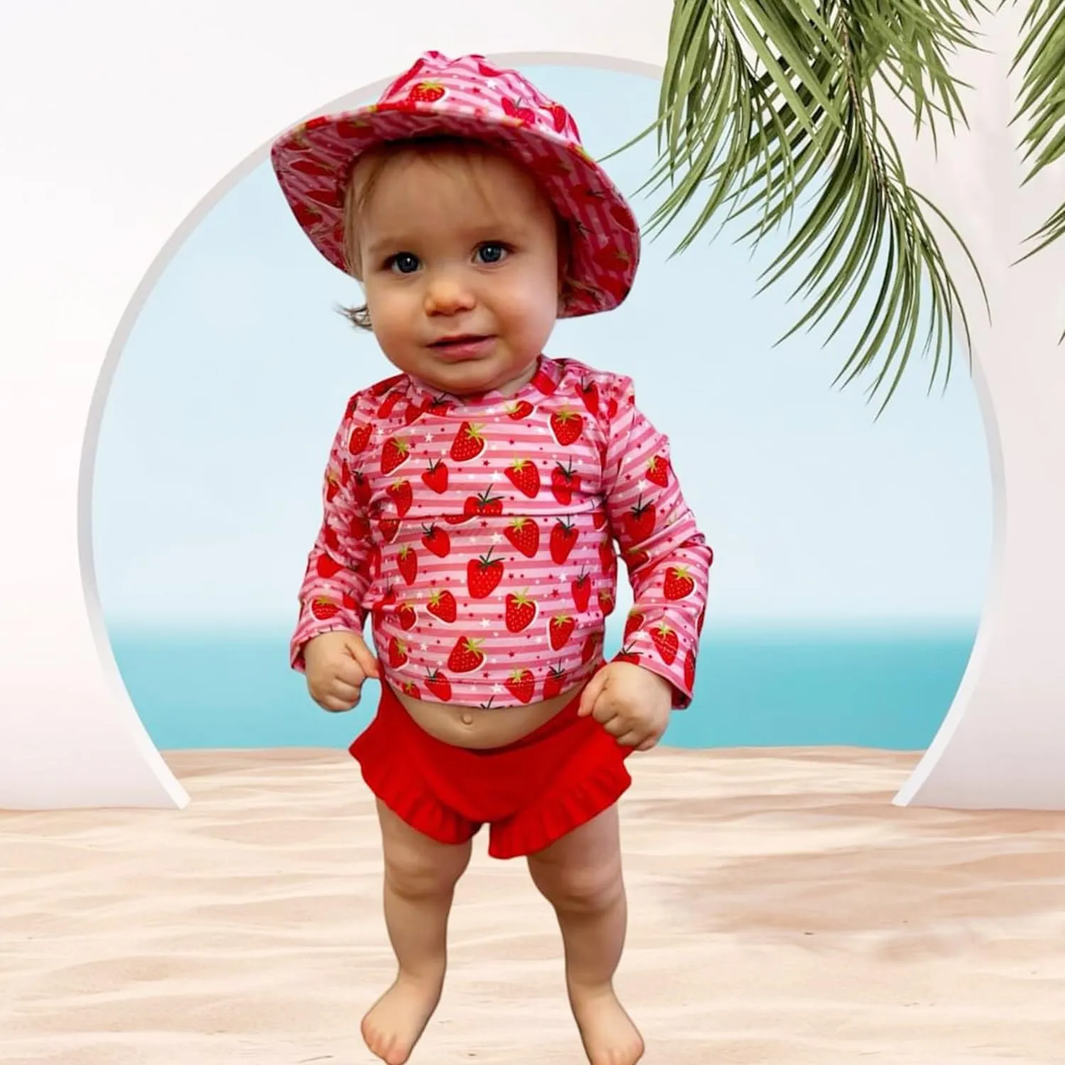 HINTINA Newborn Baby Girl Long Sleeve Swimsuit Bathing Suit with Hat