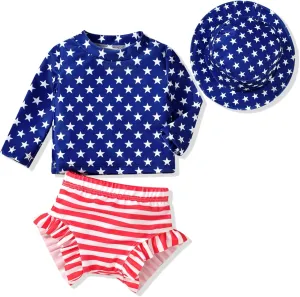 HINTINA Newborn Baby Girl Long Sleeve Swimsuit Bathing Suit with Hat