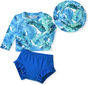 HINTINA Newborn Baby Girl Long Sleeve Swimsuit Bathing Suit with Hat