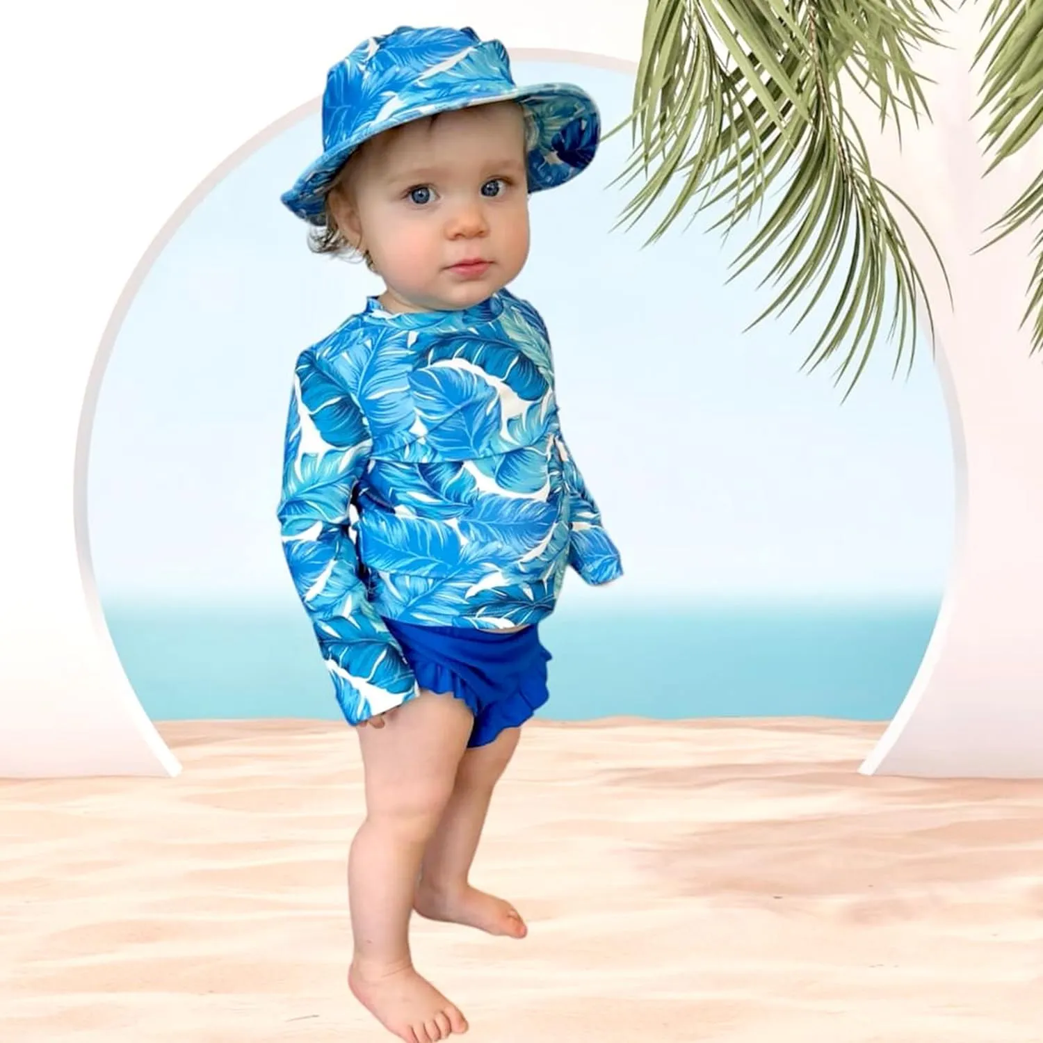HINTINA Newborn Baby Girl Long Sleeve Swimsuit Bathing Suit with Hat