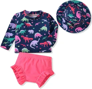HINTINA Newborn Baby Girl Long Sleeve Swimsuit Bathing Suit with Hat