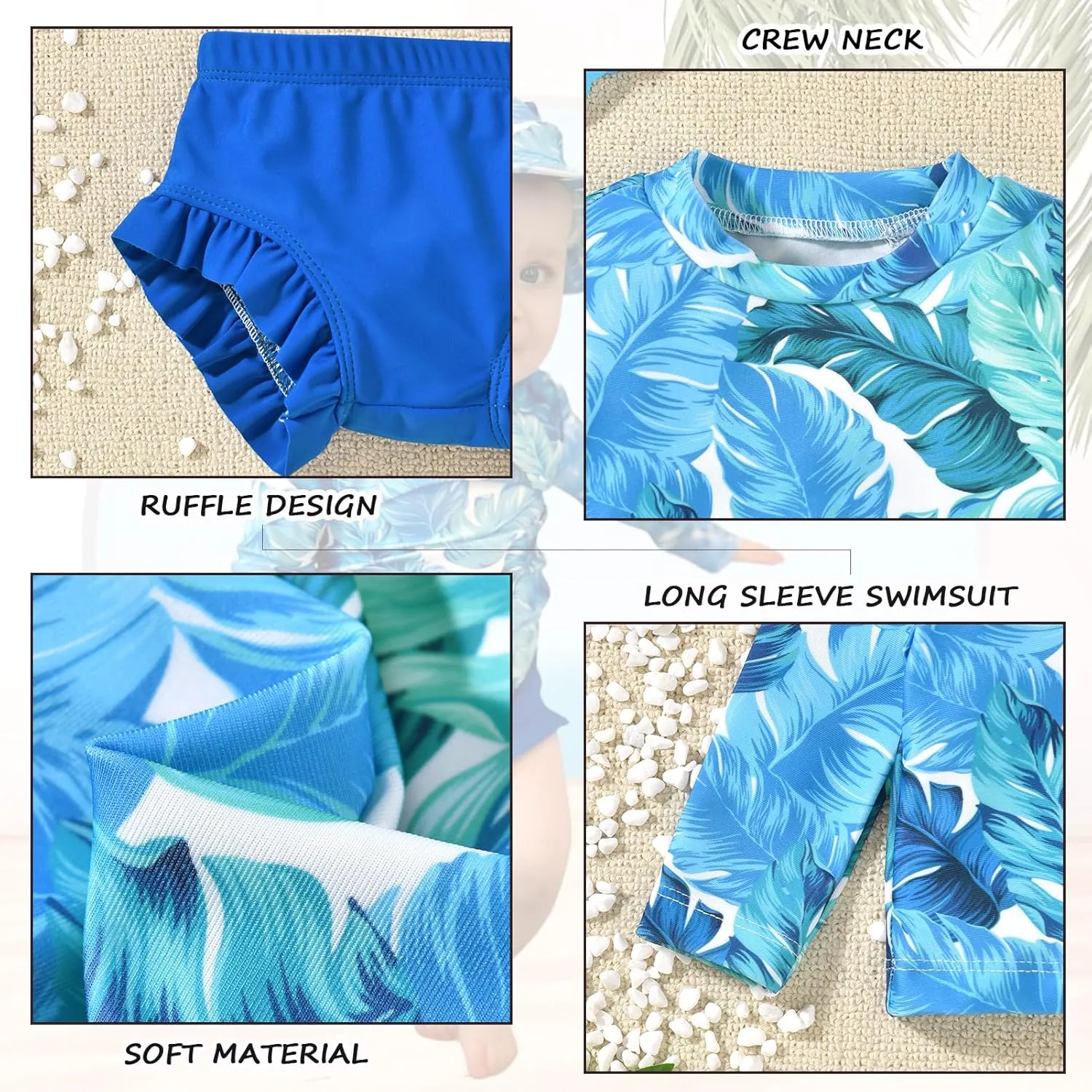 HINTINA Newborn Baby Girl Long Sleeve Swimsuit Bathing Suit with Hat