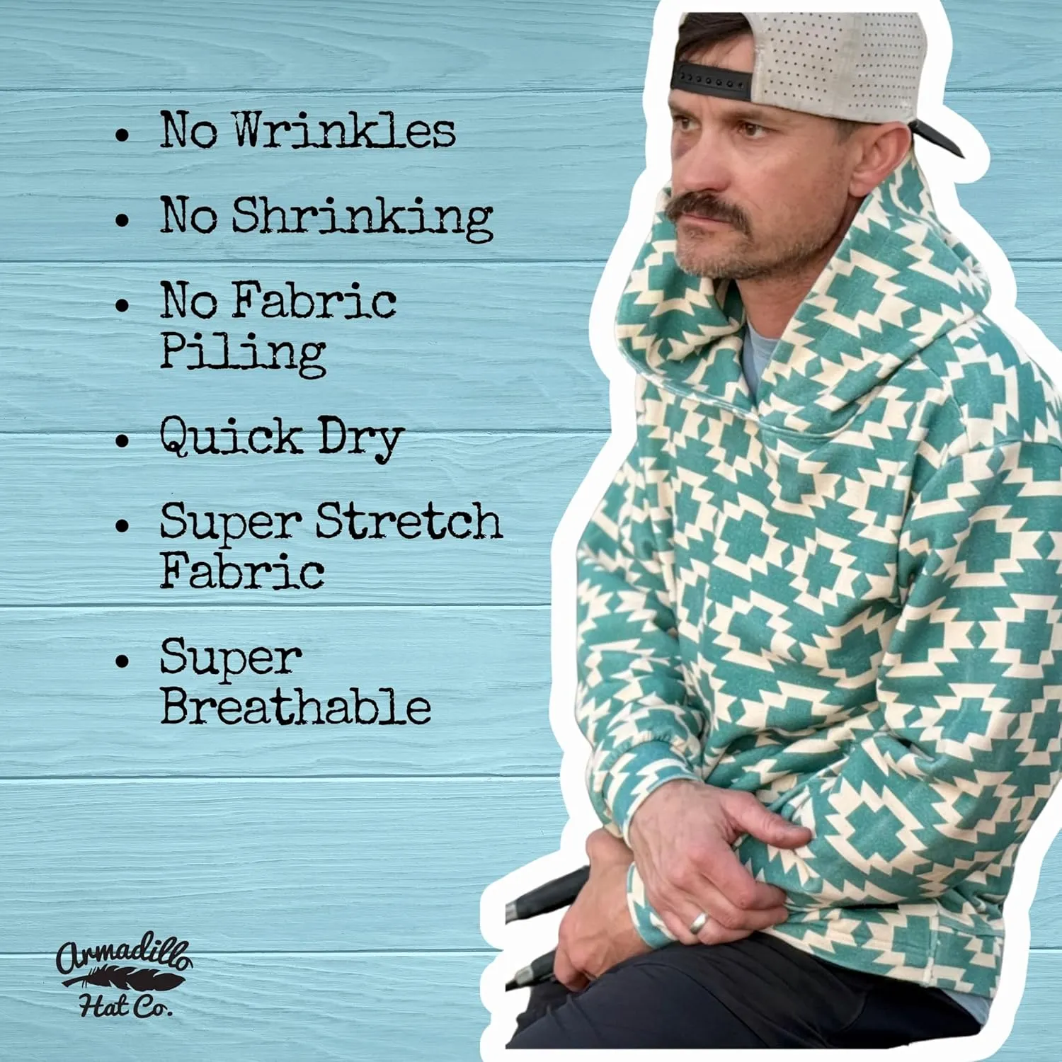 Hondo Hoodie - Super Stretch Fabric Mens Pullover, Quick Dry, Star Design, Ultimate All Day Cool Hoodie